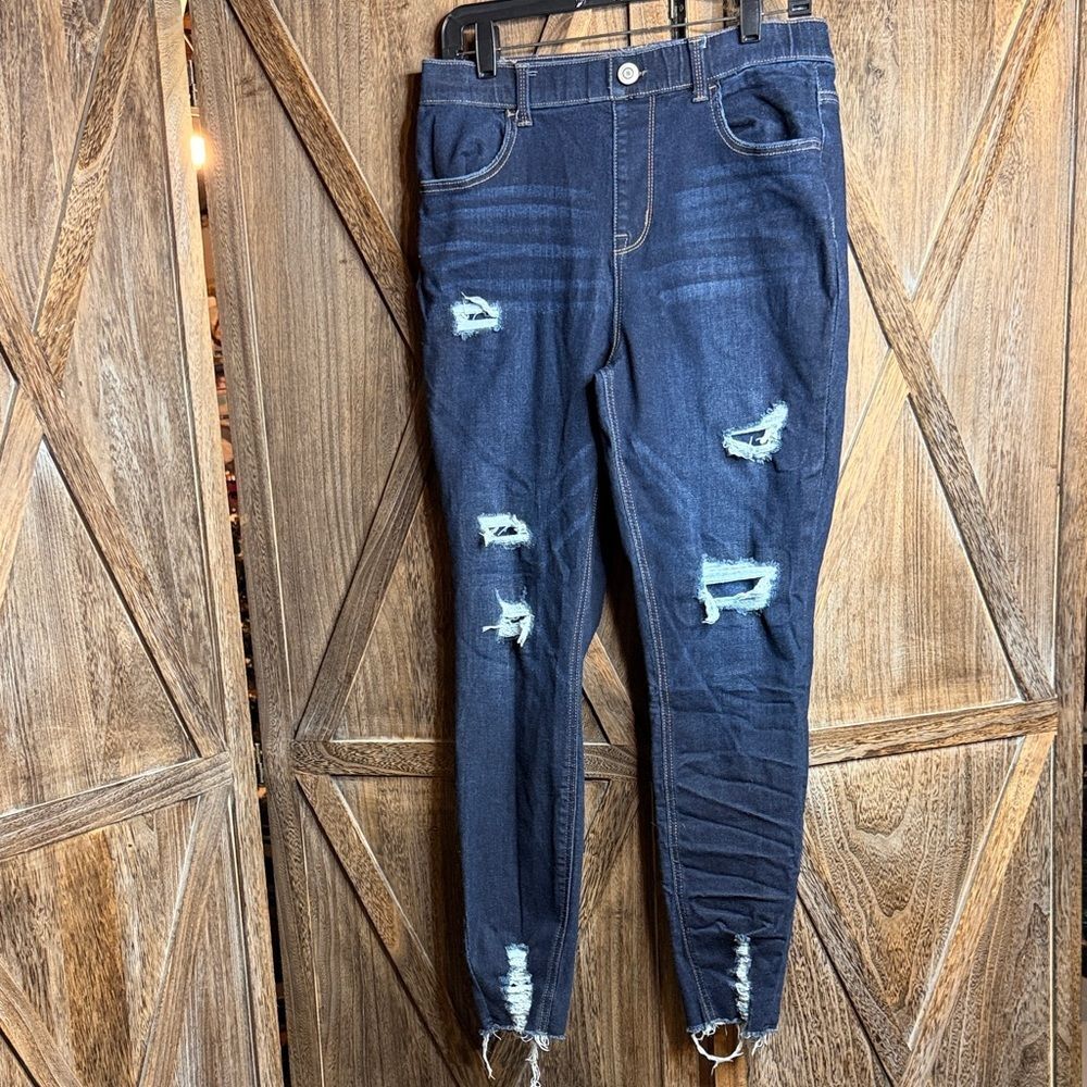 M Jeans by Maurice's super high rise Dark Blue Distressed Women's Skinny Jeans